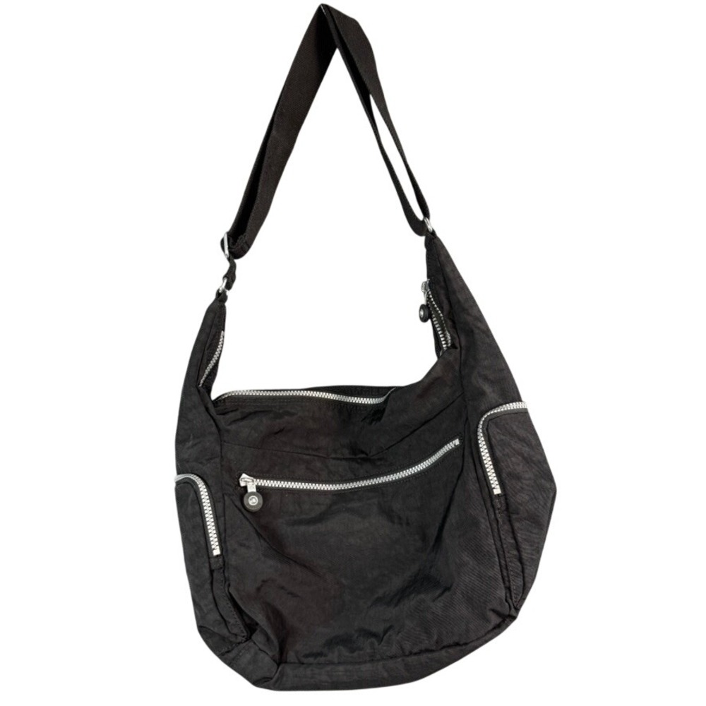 Kipling Gabbie Medium Crossbody Bag Black Crinkle Nylon Multi-Pocket Shoulder
